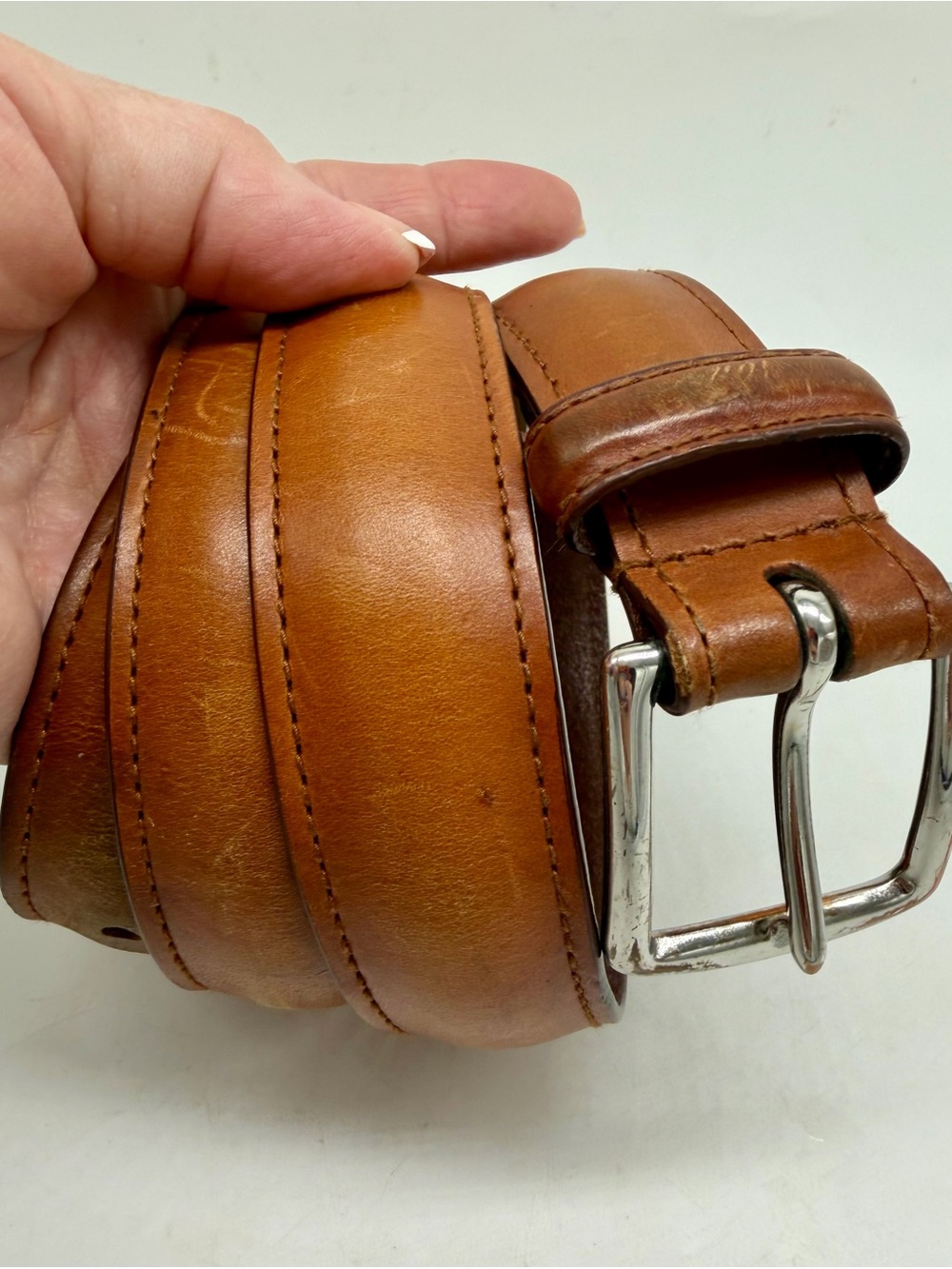 Classic Polo Ralph Lauren Men's Italian Leather Belt in Tan Silver Buckle Sz 34
